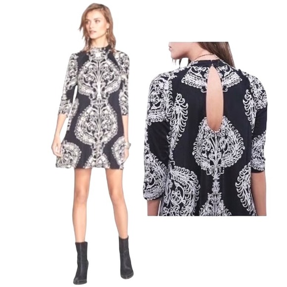 Free People Fiesta Floral Black White Patterned Mini Dress M - Picture 3 of 7